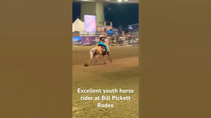 Excellent youth horse rider in aqua blue cowgirl pants shines at Bill Pickett Rodeo! #USA #sports
