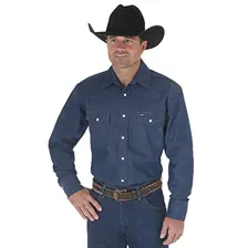Мужские повседневные рубашки Wrangler Men's Cowboy Cut Work Western Long Sleeve Shirt, Rigid Indigo Denim, 3X Big