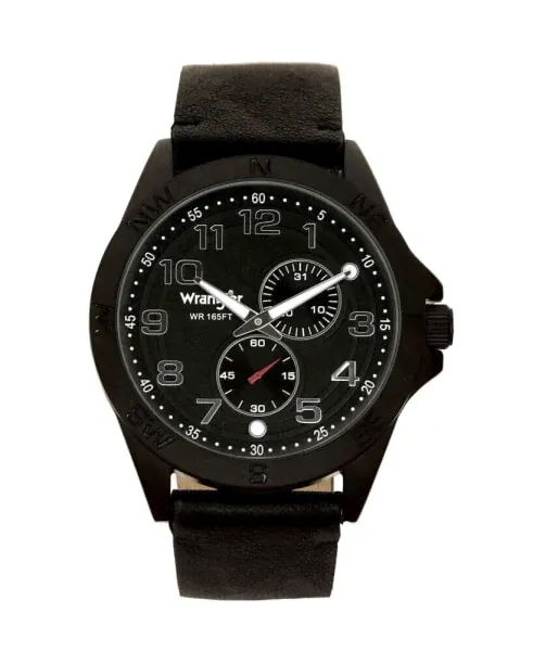 Часы Wrangler Black Leather Strap Obsidian-0