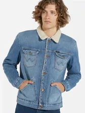 Wrangler denim jacket mens Icons 124MJ sherpa Mid Blue FACTORY SECONDS WA189