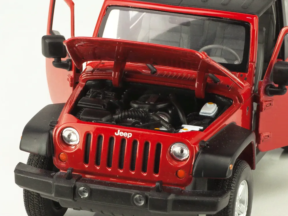 Масштабная модель Jeep Wrangler Rubicon 2007 красный с черным тентом лучшая цена!-0