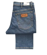 MENS WRANGLER TEXAS ( SLIM ) FIT STRETCH DENIM ZIP FLY - STONEWASH BLUE DENIM