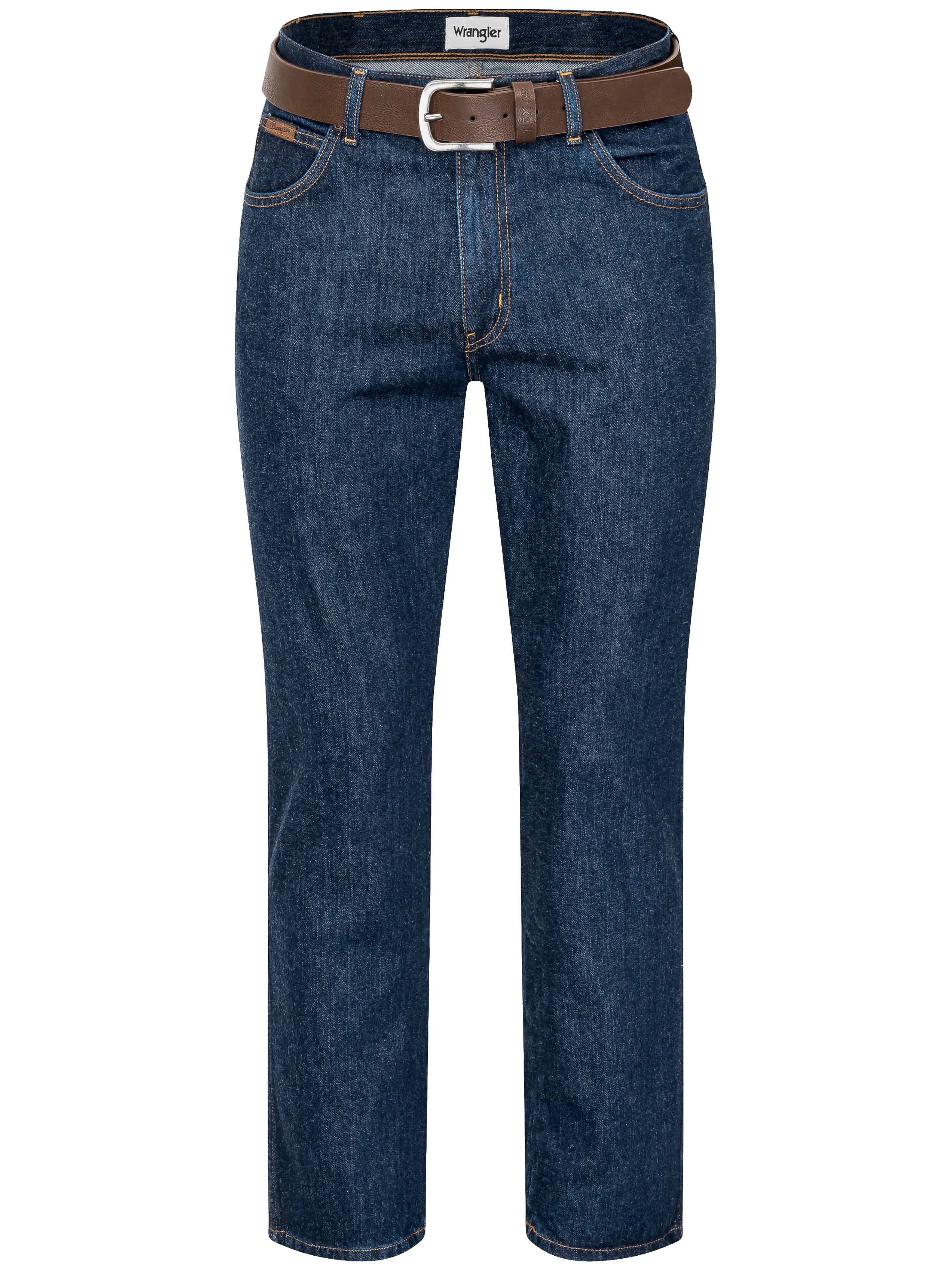 Wrangler Texas Jeans Herren Regular Fit 100% Baumwolle Darkstone W12105009 mit Gürtel