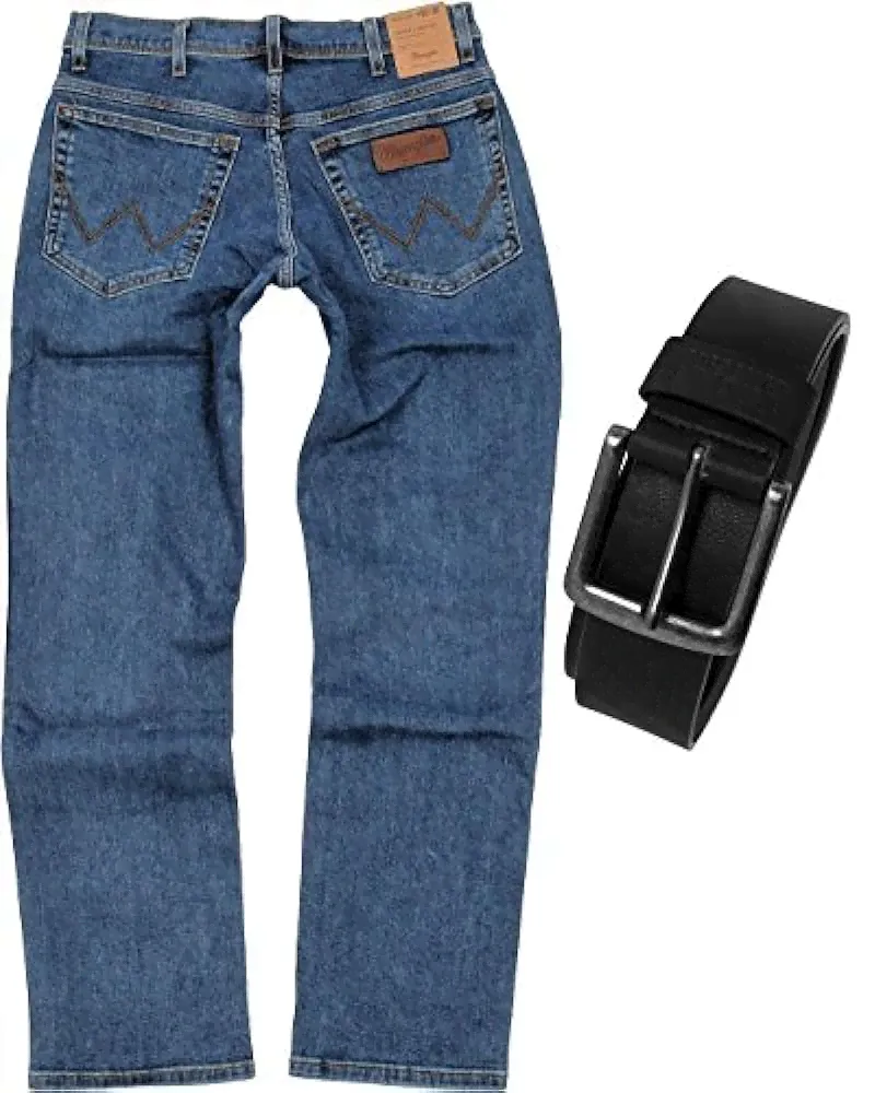 Джинсы Wrangler TEXAS STRETCH Herren Jeans Regular Fit inkl. Gürtel (W42/L36, Stonewash)